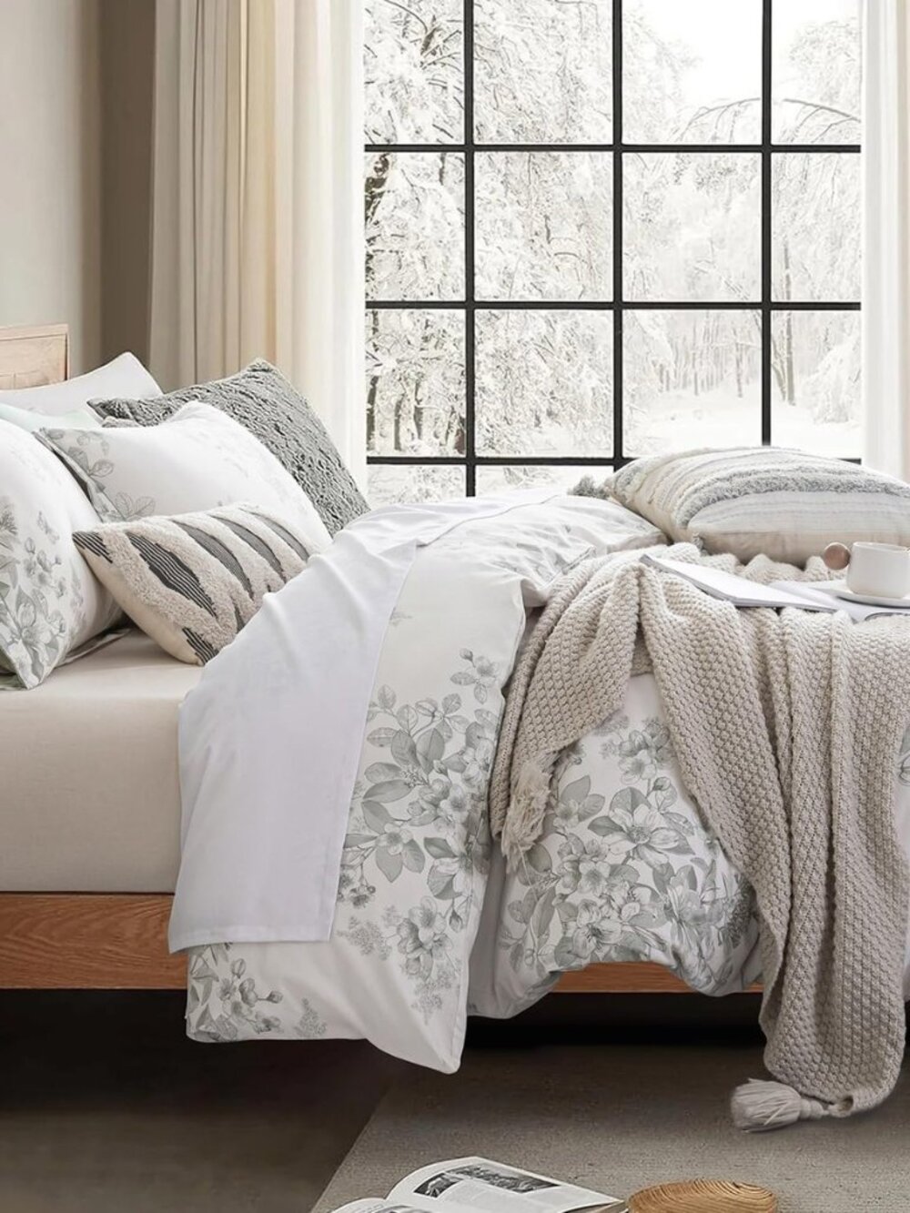 Vintage French Country 100% Cotton Duvet Cover King Size 3PC - Luxurious Dusty